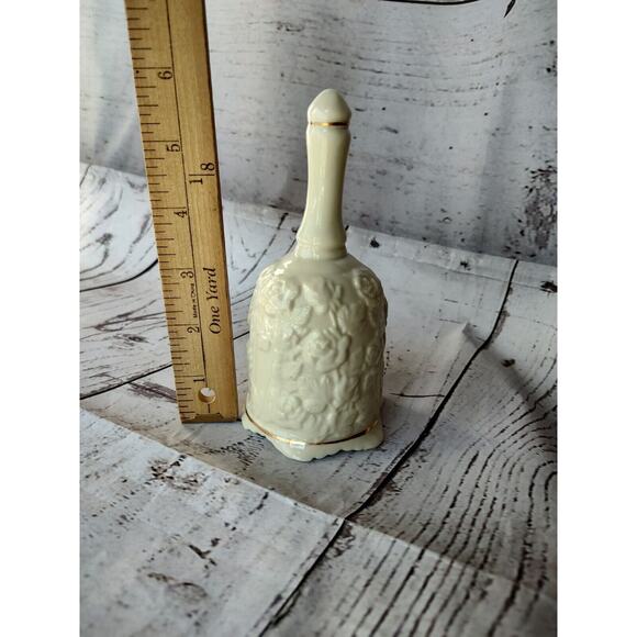 Porcelain Ivory Hand Bell With Raised Roses and Leaves Design and Gold Trim - Picture 6 of 6